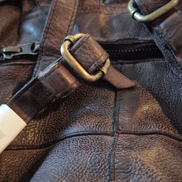 Sirimiri Leather Brown Backpack Distressed BOHO Look Tassels Cotton Lining Nwt - Picture 7 of 12